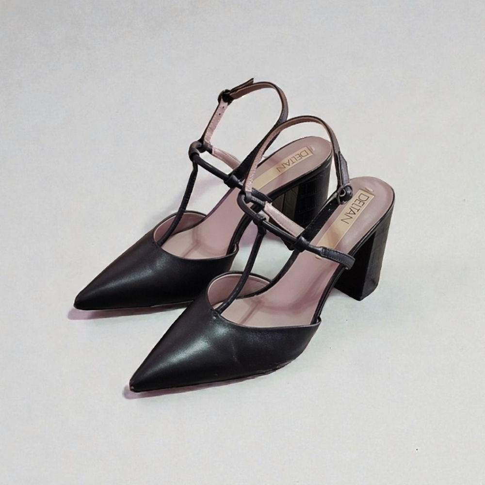 Deltan Pointed Toe Leather Heels In Black Size Women's 10